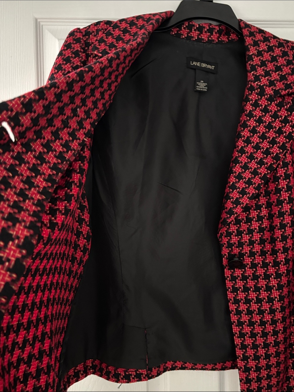 Lane Bryant Red & Black Houndstooth Blazer Jacket Womans Plus 26W 3/4 sleeve